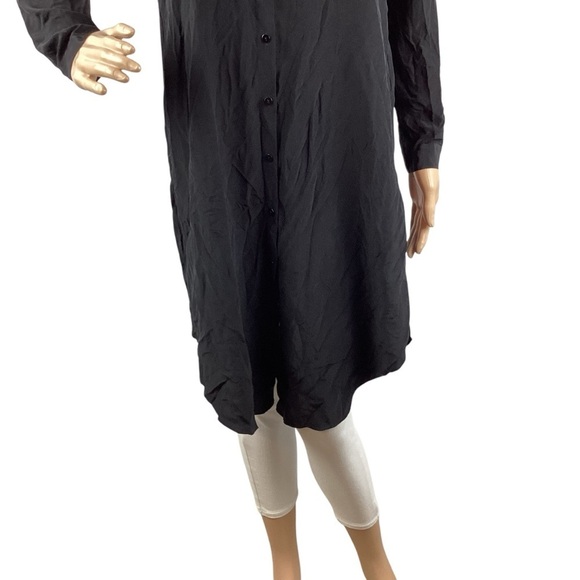 Eileen Fisher Silk Georgette Crepe Button Front Tunic Black Long Sleeve XS - Picture 3 of 7